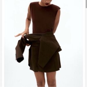 Zara spandex chocolate brown bodysuit with shoulder pads